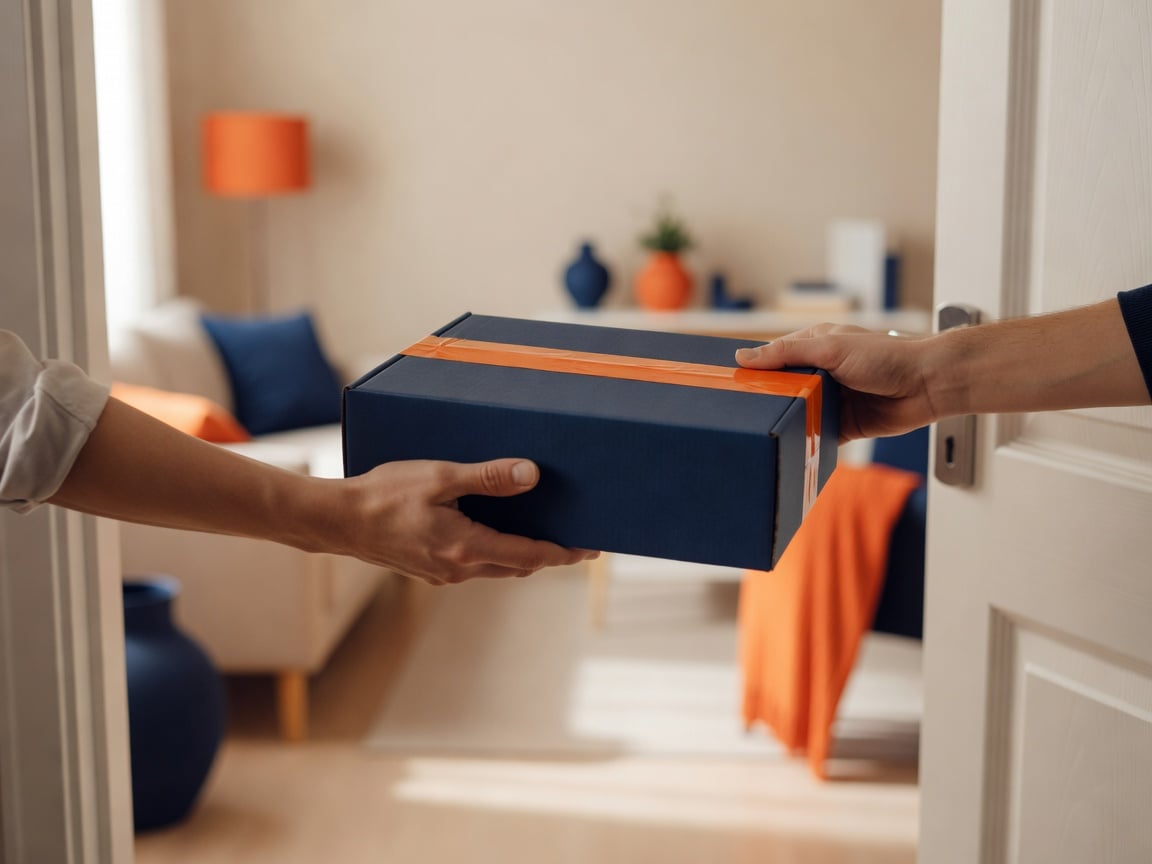 A parcel handed over at a doorway